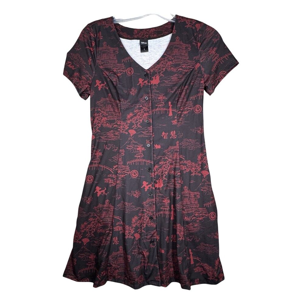 Disney Dress Womens Small Red Black Mulan Button Frontā Hot Topic Casual Fandom